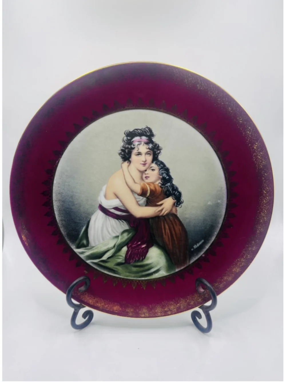 Antique Imperial Germany Portrait Plate Vigee LeBrun Porcelain Mother Child 10”